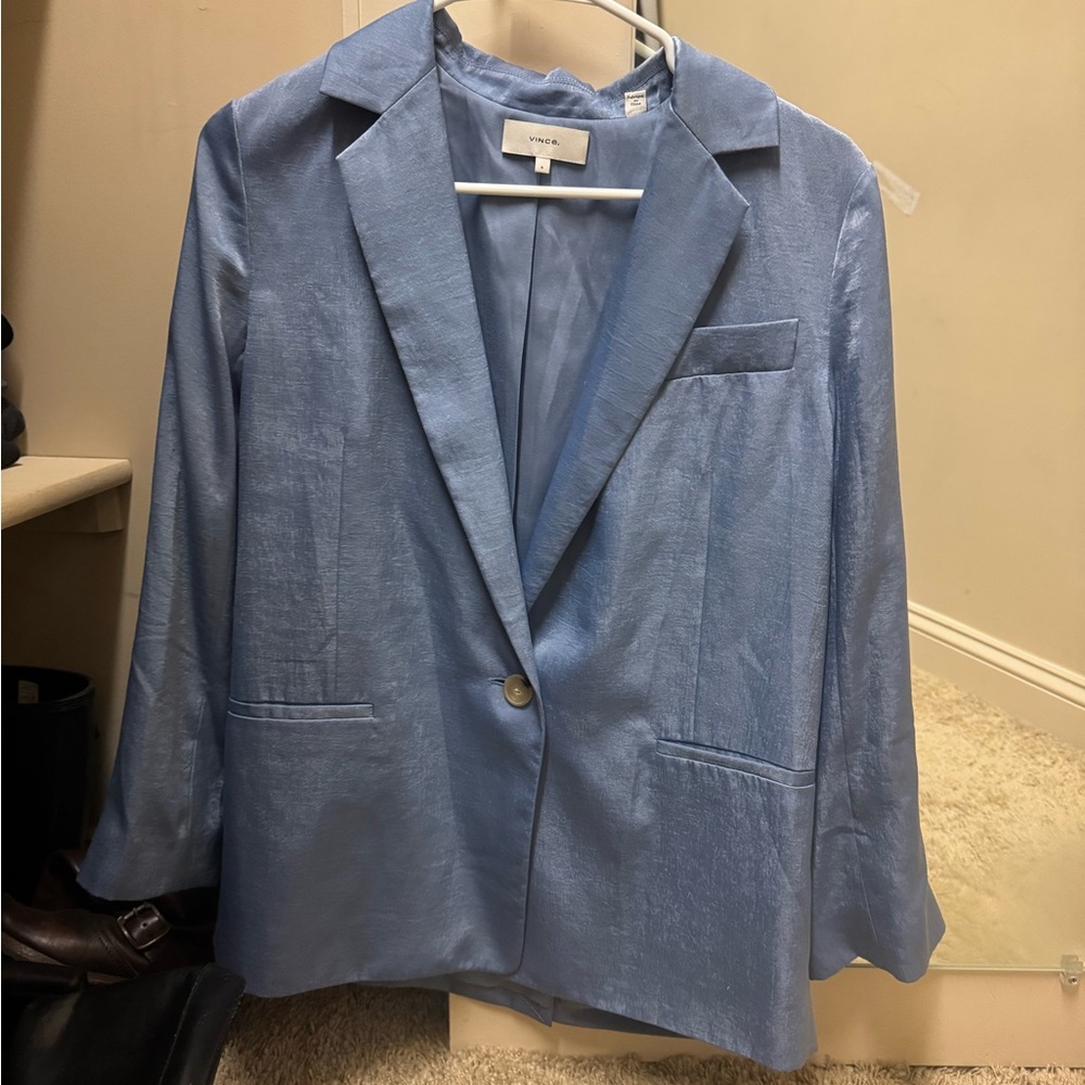 Vince Light Blue Satin Single-Button Blazer